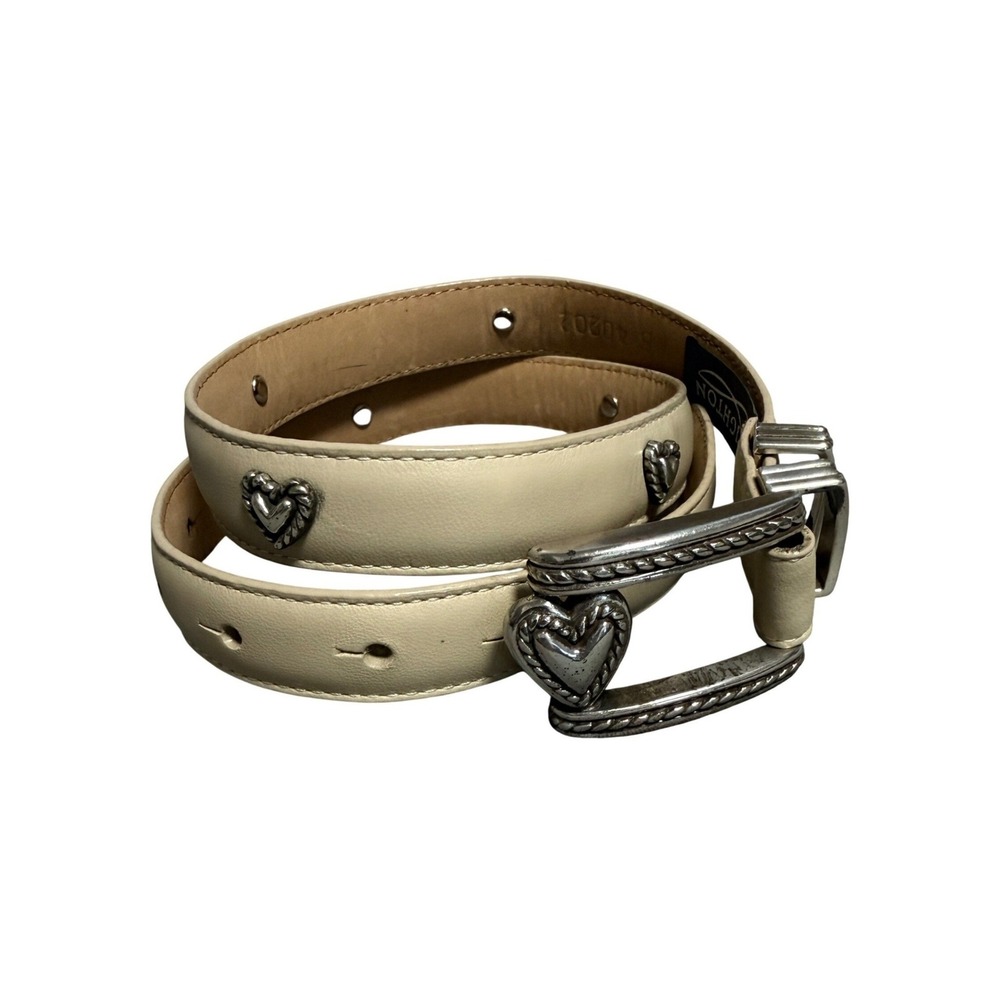 Vintage Brighton Concho Belt Womens S Beige Silver Tone Heart Leather Boho